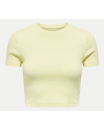 Tricou crop cu decolteu la baza gatului, Galben