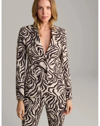 Sacou cambrat, animal-print, cu buzunare frontale, Maro