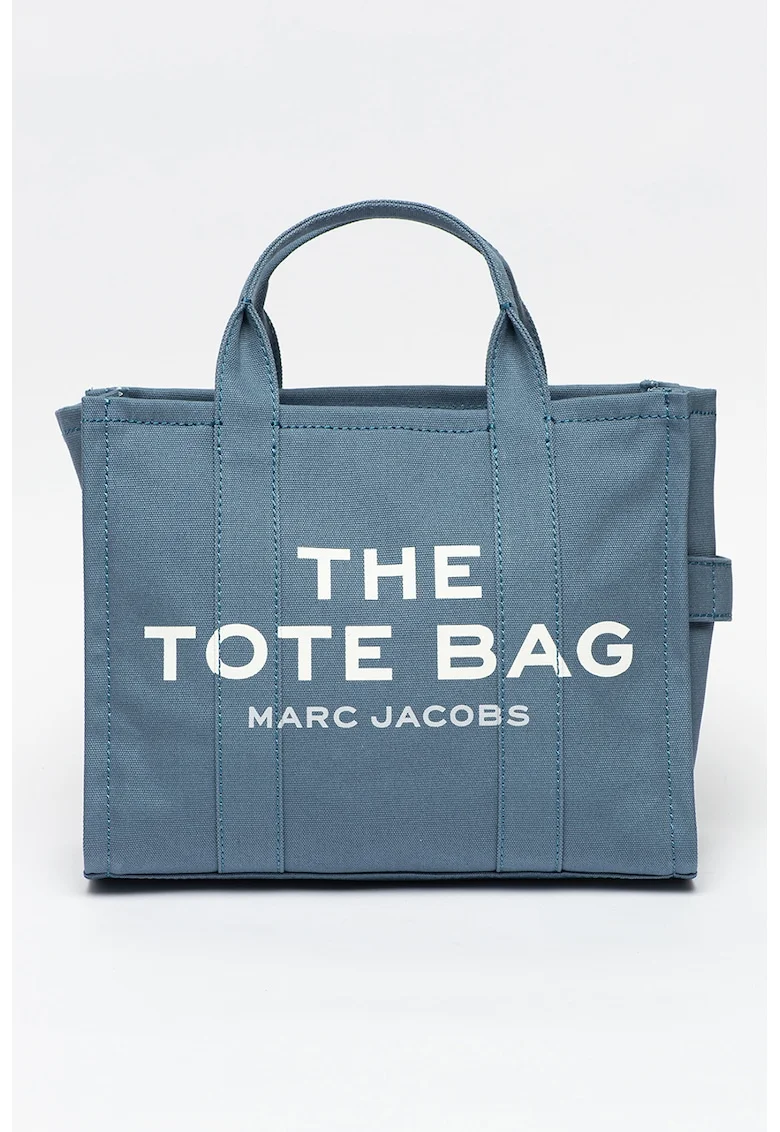 Geanta tote medie cu imprimeu logo si bareta detasabila The Canvas, Alb/Albastru