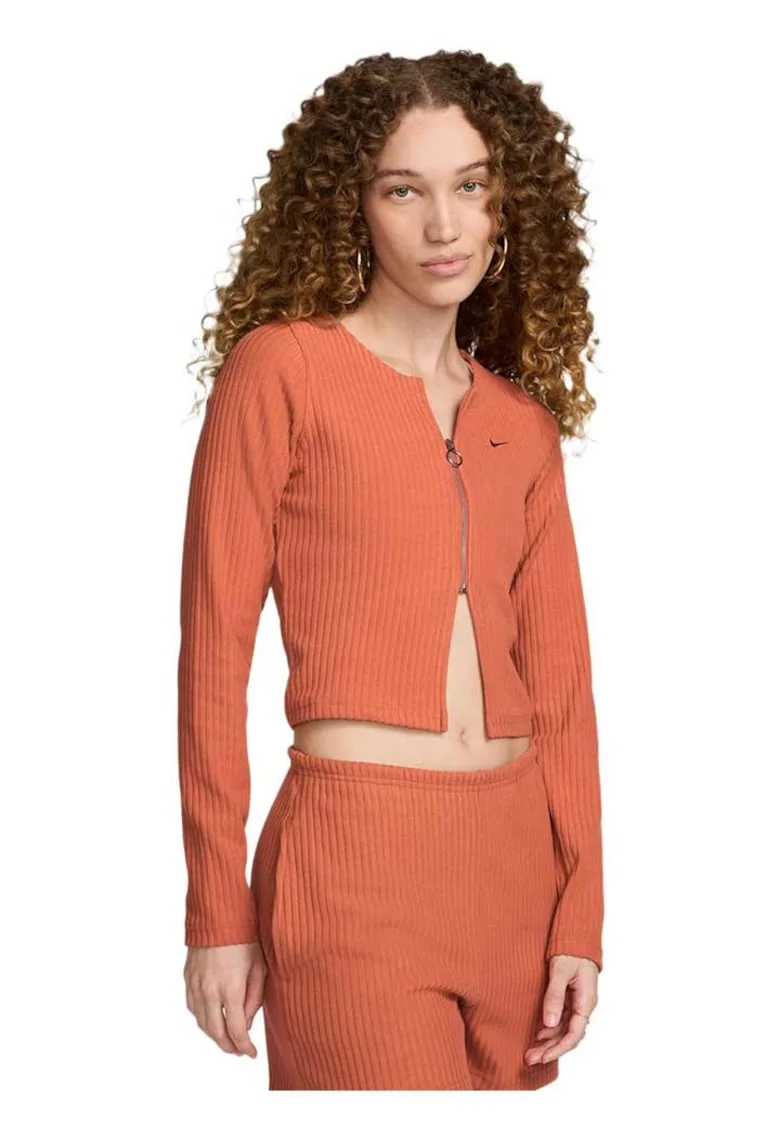 Cardigan dama  fermoar complet, jerseu, portocaliu