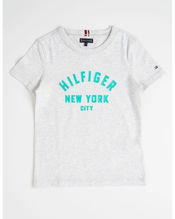 Tricou cu decolteu la baza gatului si imprimeu logo, Verde/Gri melange