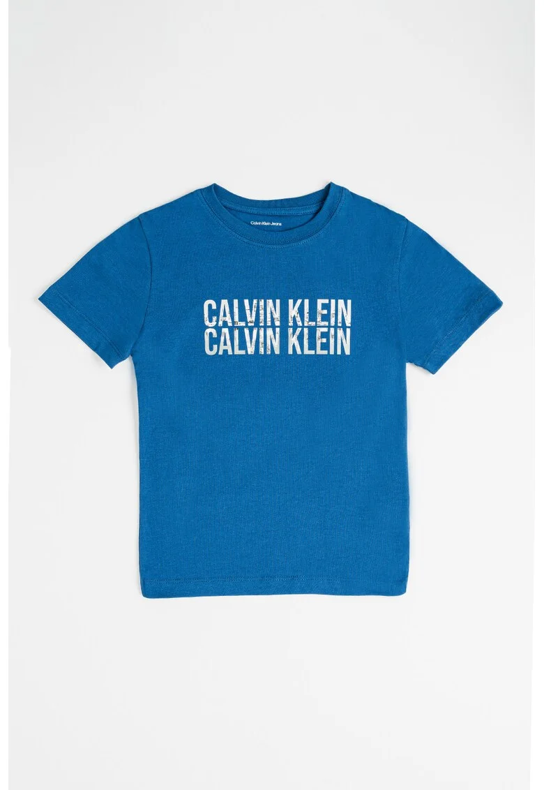 Tricou din bumbac cu imprimeu logo, Verde/Albastru inchis