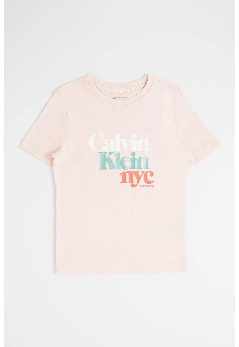 Tricou regular fit cu imprimeu logo, Alb/Verde/Roz prafuit
