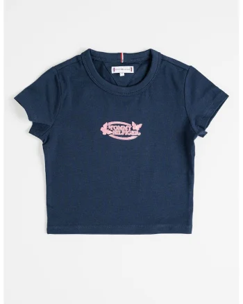 Tricou cu decolteu la baza gatului si imprimeu logo, Albastru ultramarin