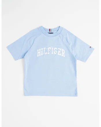 Tricou cu decolteu la baza gatului si imprimeu, Alb/Albastru pastel