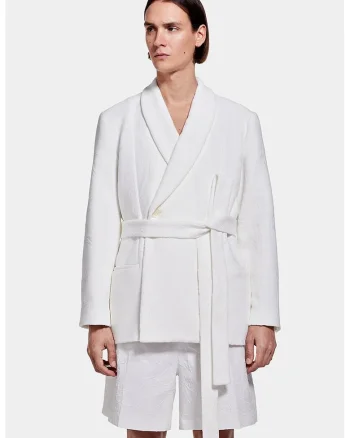 Sacou tip kimono, cu cordon în talie, Alb