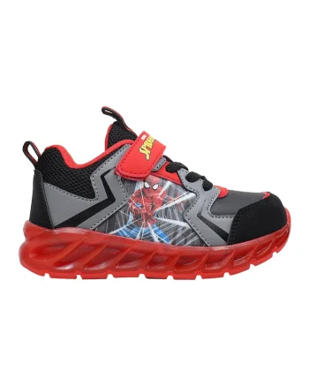 Pantofi sport cu velcro si imprimeu Spiderman, Negru/Rosu vermillion/Gri inchis