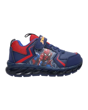 Pantofi sport cu velcro si imprimeu Spiderman, Albastru inchis/Rosu vermillion
