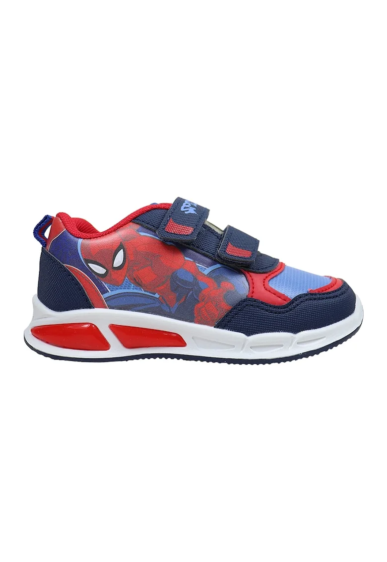 Pantofi sport cu velcro si Spiderman, Rosu vermillion/Albastru