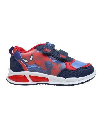 Pantofi sport cu velcro si Spiderman, Rosu vermillion/Albastru