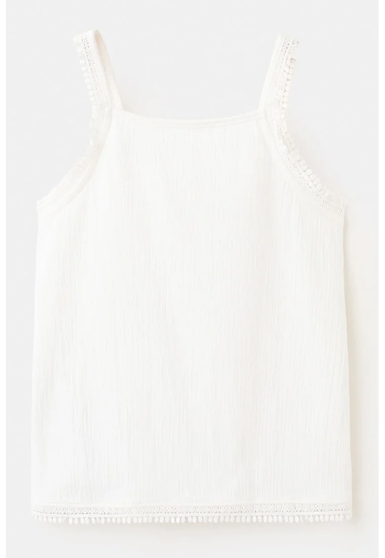Top din amestec de bumbac cu broderii, Alb