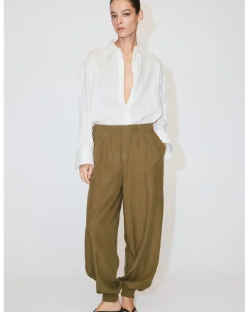 Pantaloni balloon fit cu talie inalta, Verde masliniu