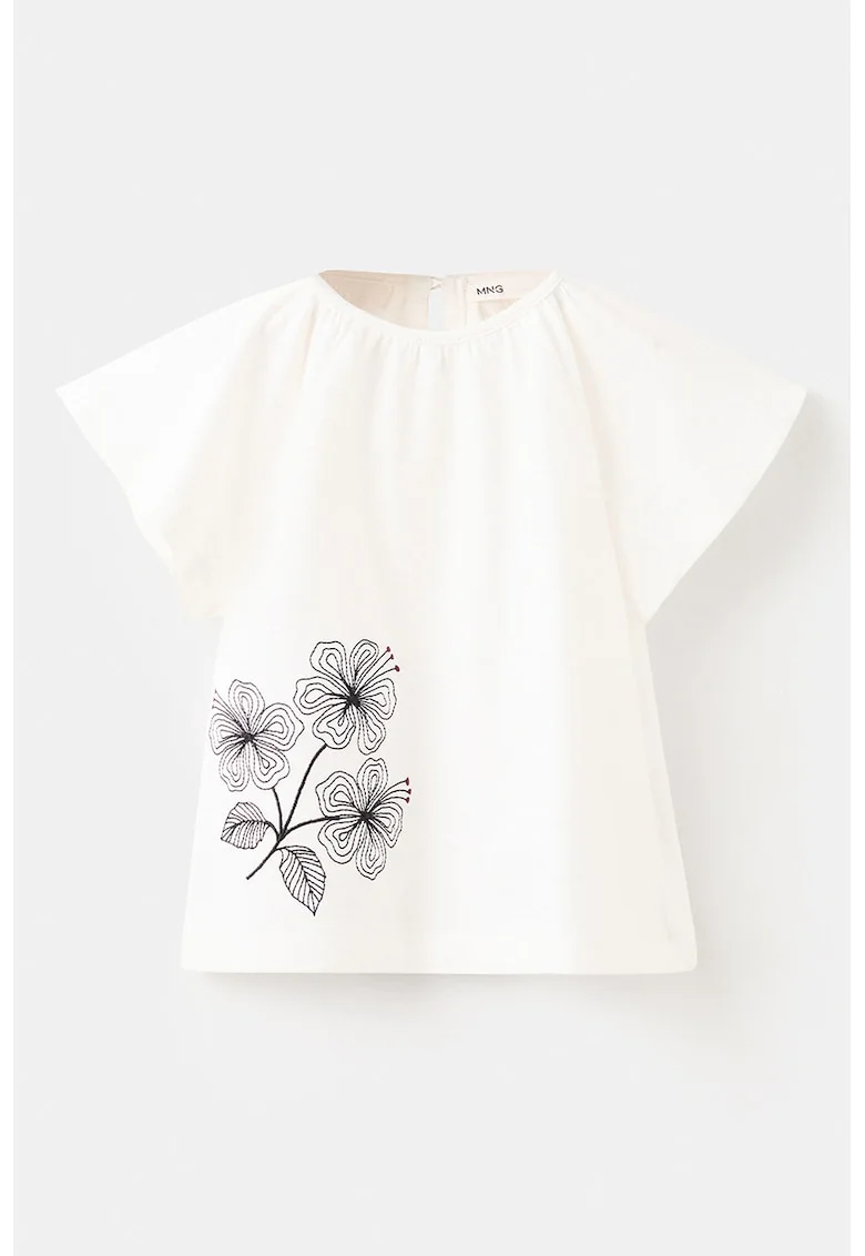 Tricou de bumbac cu imprimeu floral, Alb/Negru