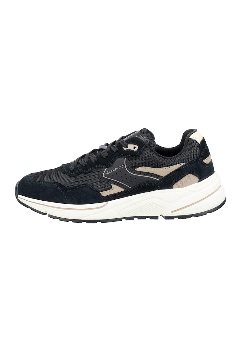 Pantofi sport din piele nabuc cu garnituri din plasa Jaybro, Negru/Gri carbune/Grej