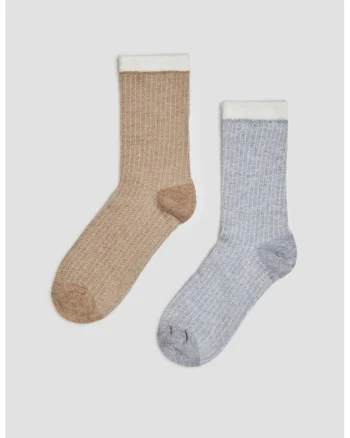 Set de 2 perechi de sosete  bej si gri, bumbac