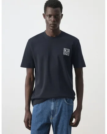 Tricou de bumbac cu decolteu la baza gatului, Albastru ultramarin