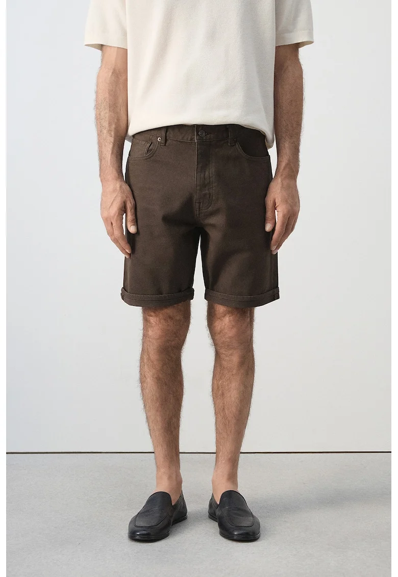 Pantaloni scurti din amestec de bumbac cu talie medie, Maro