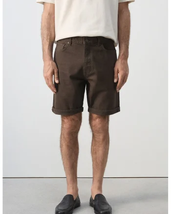 Pantaloni scurti din amestec de bumbac cu talie medie, Maro