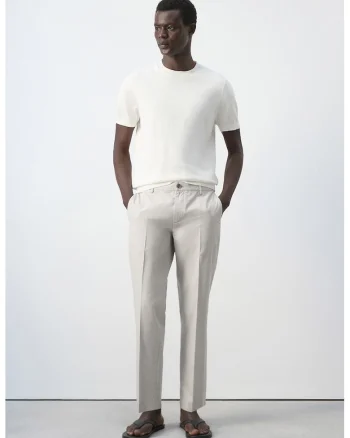 Pantaloni slim-fit din amestec de lyocell, Crem