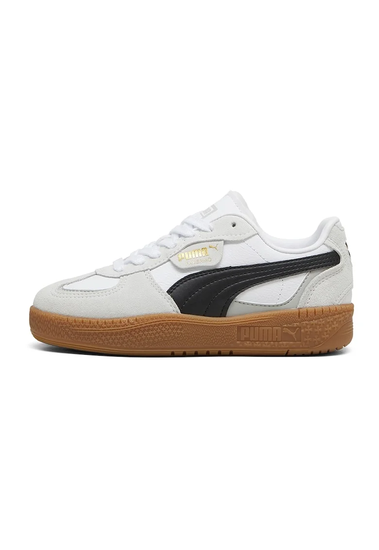 Pantofi sport Palermo LaModa de piele intoarsa cu garnituri de plasa, Alb/Negru/Gri deschis