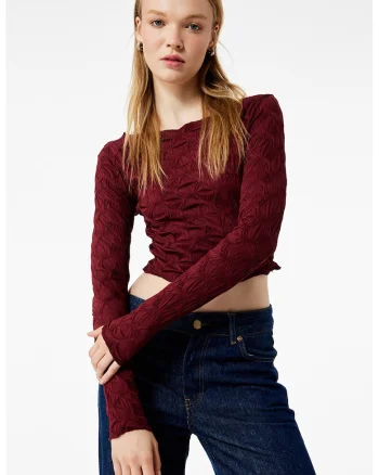 Bluza crop slim fit, Visiniu