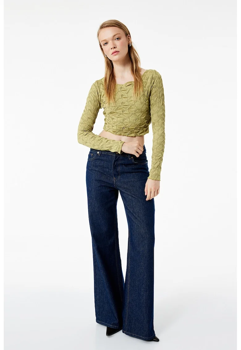 Bluza crop slim fit, Verde pal