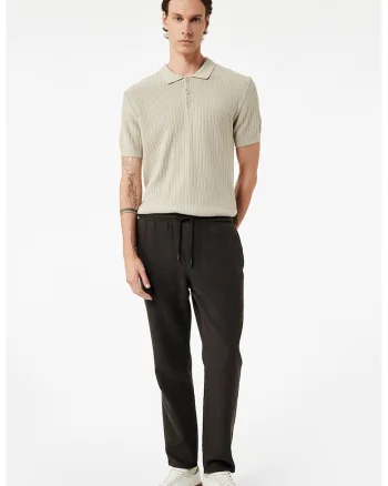 Pantaloni de bumbac cu talie ajustabila, Maro inchis