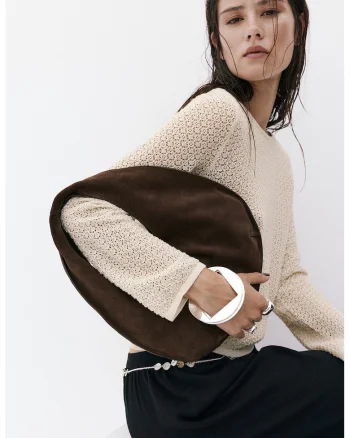Pulover din lurex cu perforatii, Auriu