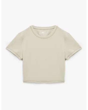 Tricou crop cu model uni, Maro nisip