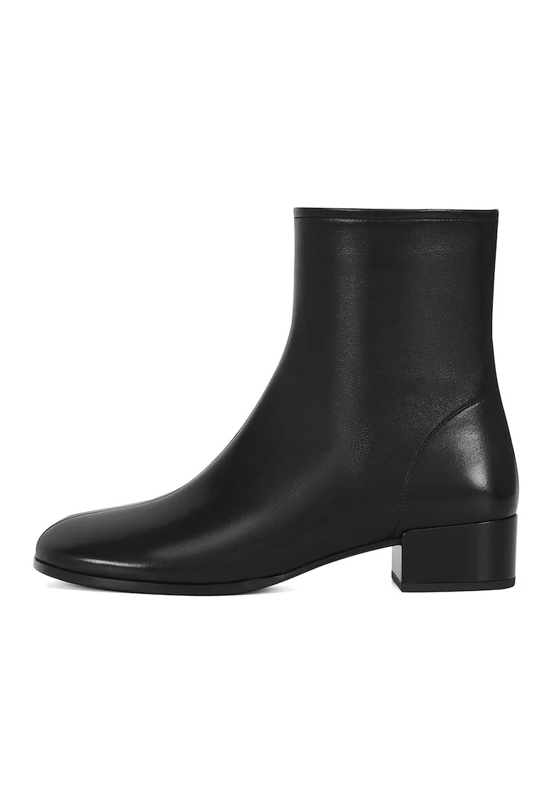 Botine din piele cu toc masiv, Negru
