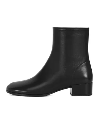 Botine din piele cu toc masiv, Negru