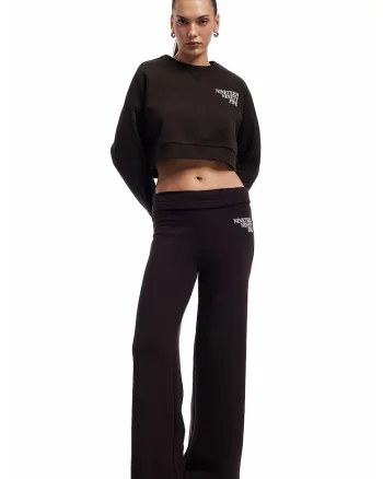 Bluza de trening crop cu text, Maro inchis