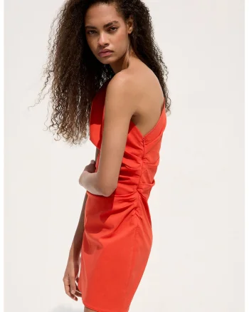 Rochie mini cu decupaj pe un umar, Portocaliu mandarina