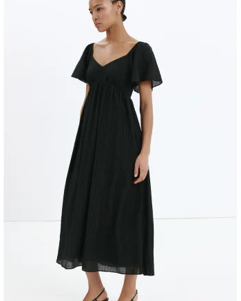 Rochie din amestec de lyocell cu maneci scurte, Negru