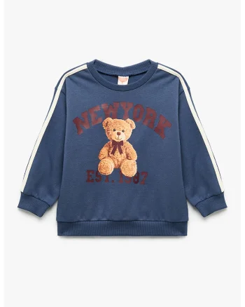 Bluza de trening din bumbac cu model ursulet, Maro/Albastru inchis
