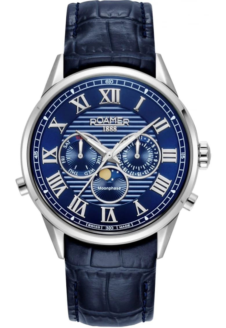 Ceas barbătesc  Superior Moonphase II, bleu închis, mecanism Quartz, carcasă din oțel