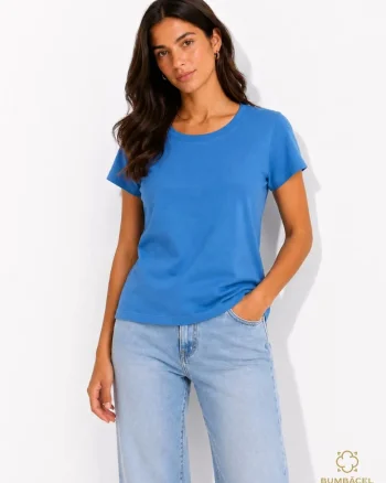 Tricou dama din bumbac pentru tinute casual, Albastru deschis