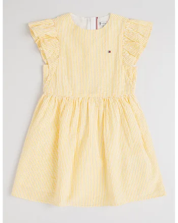 Rochie din bumbac cu model in dungi, Alb/Galben pai