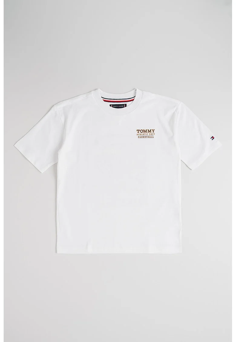 Tricou din bumbac cu imprimeu logo crontrastant pe partea din spate, Alb