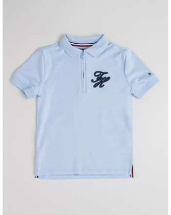 Tricou polo cu fenta scurta cu fermoar, Albastru pastel