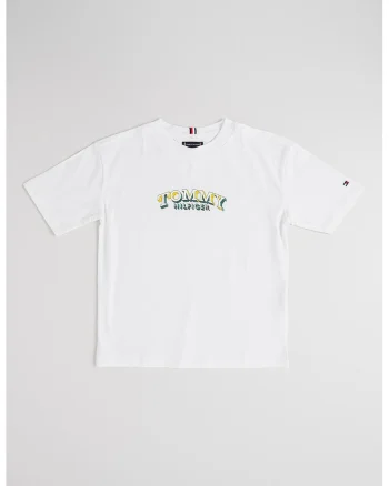 Tricou din bumbac cu imprimeu logo contrastant, Alb