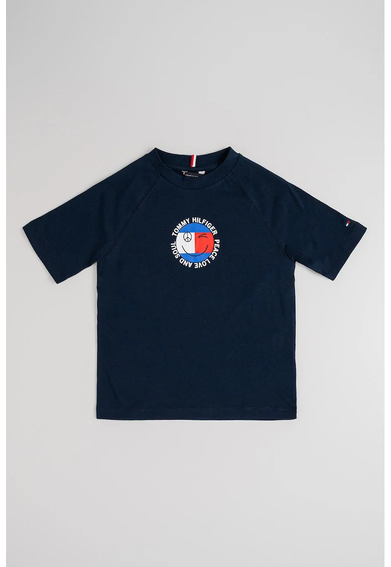 Tricou cu maneci raglan si imprimeu, Albastru ultramarin