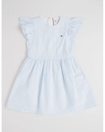 Rochie din bumbac cu model in dungi, Alb/Albastru deschis