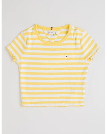 Tricou crop slim fit Essential, Alb/Galben pai