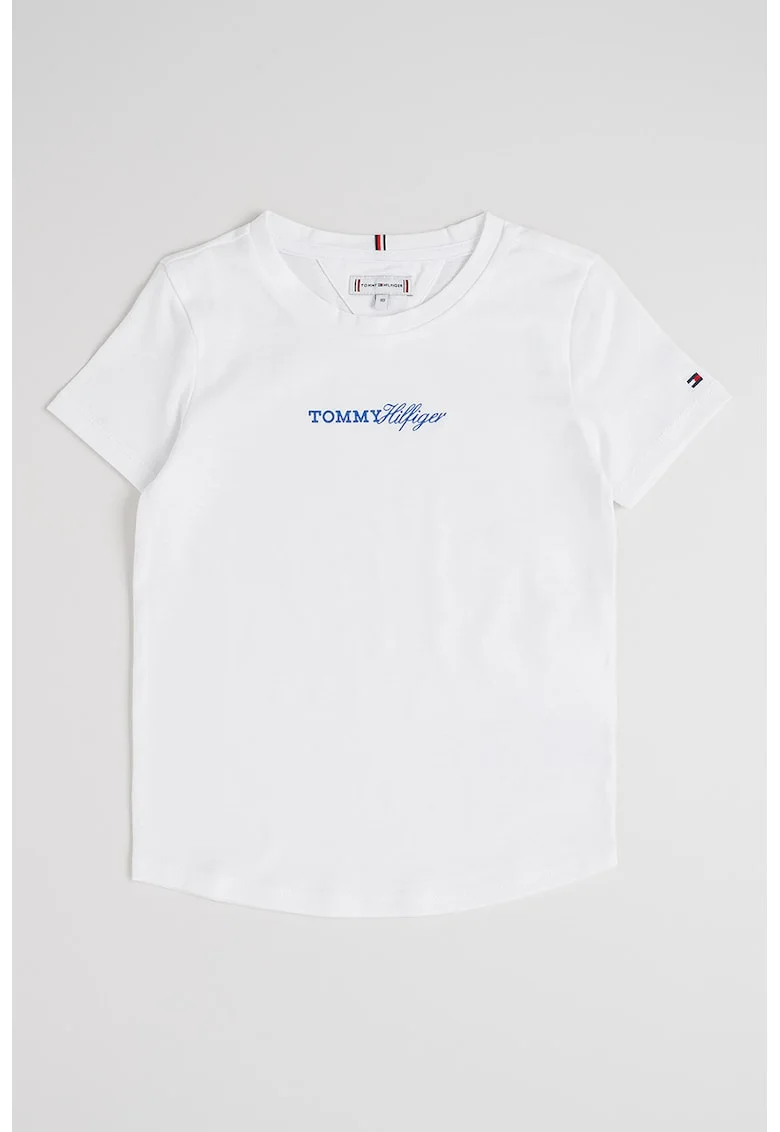 Tricou cu logo si decolteu la baza gatului, Alb optic