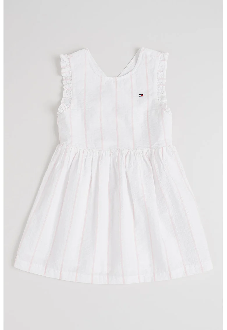 Rochie evazata din bumbac cu model in dungi, Roz deschis/Alb optic