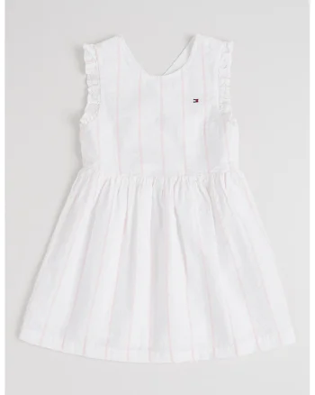 Rochie evazata din bumbac cu model in dungi, Roz deschis/Alb optic