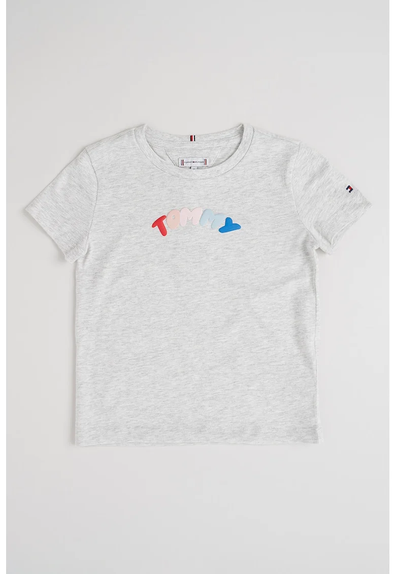 Tricou de bumbac cu imprimeu logo cauciucat, Gri deschis melange