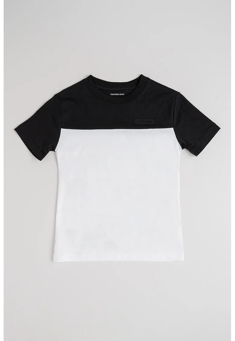 Tricou din bumbac organic cu garnitura contrastanta, Negru/Alb optic