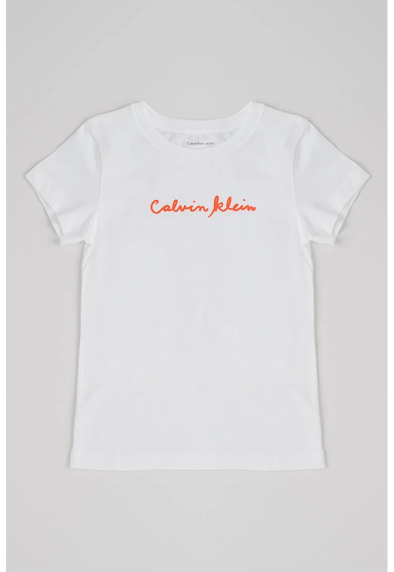 Tricou din bumbac organic cu imprimeu logo, Alb optic